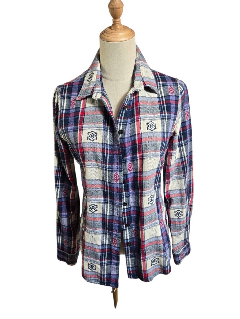 Vanilla Star Y2K Plaid Button-Up Shirt in Red White And Blue